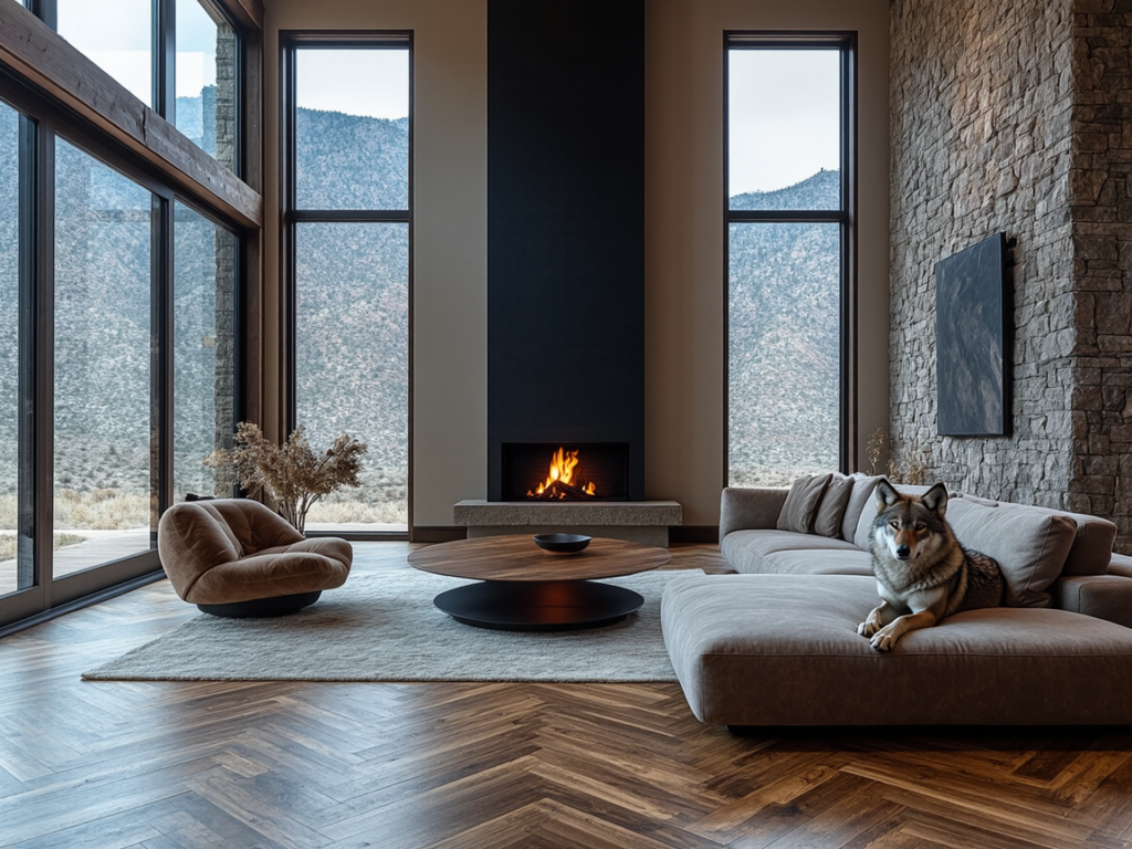 Walnut herringbone wood floor