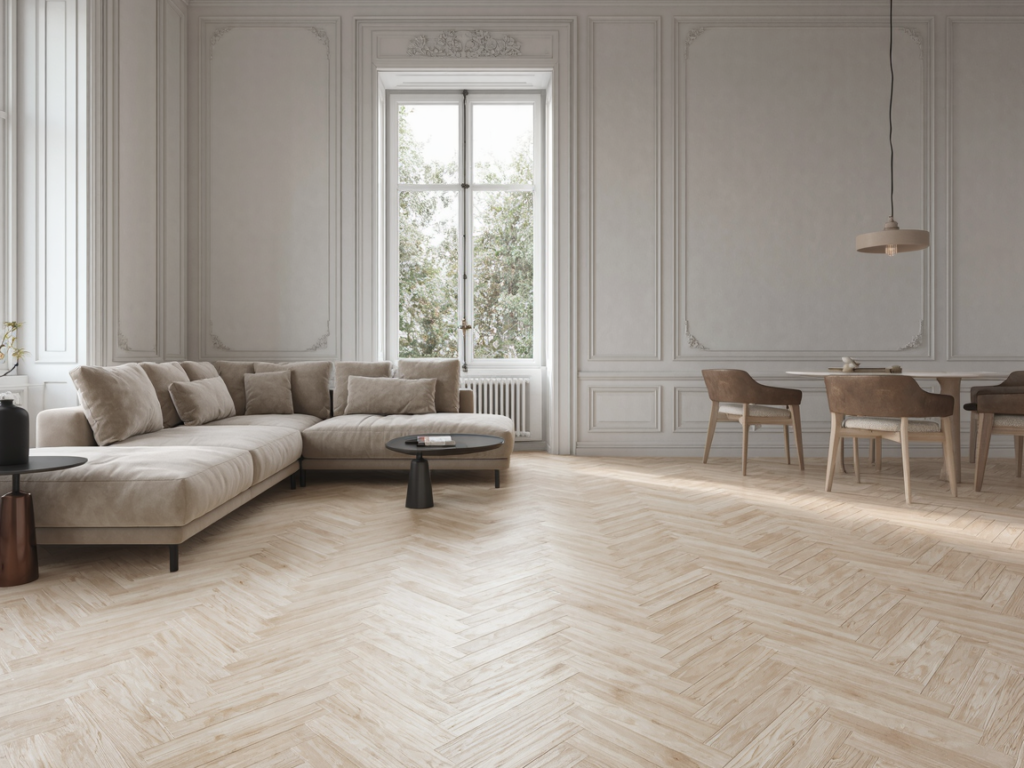 White maple herringbone flooring