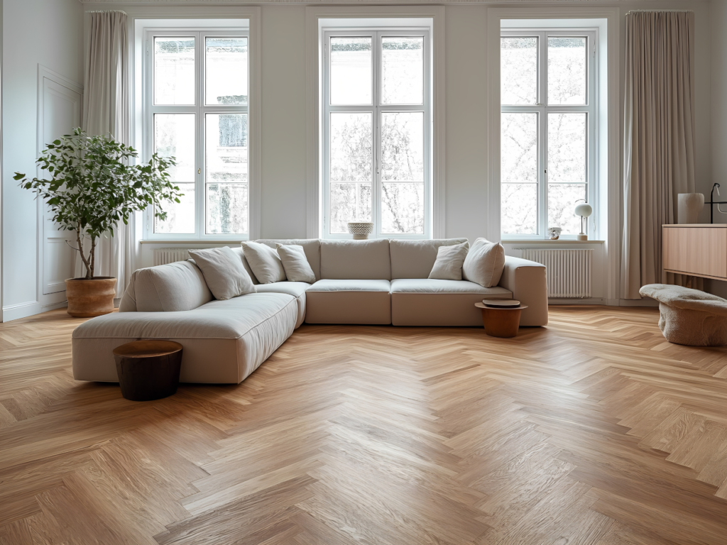 Oak herringbone flooring